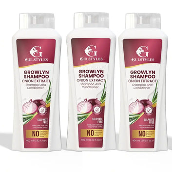 Pack of 3 Growlyn 400 ml Power of Onion Extract Strengthens Hair Roots Reduces Hair Fall, Additional 15% Off