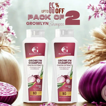 Pack of 2 Growlyn 400 ml Power of Onion Extract Strengthens Hair Roots Reduces Hair Fall, Additional 10% Off