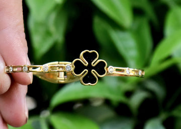 Gold Plated Openable Bracelets Black Paint Flower Zircon Line