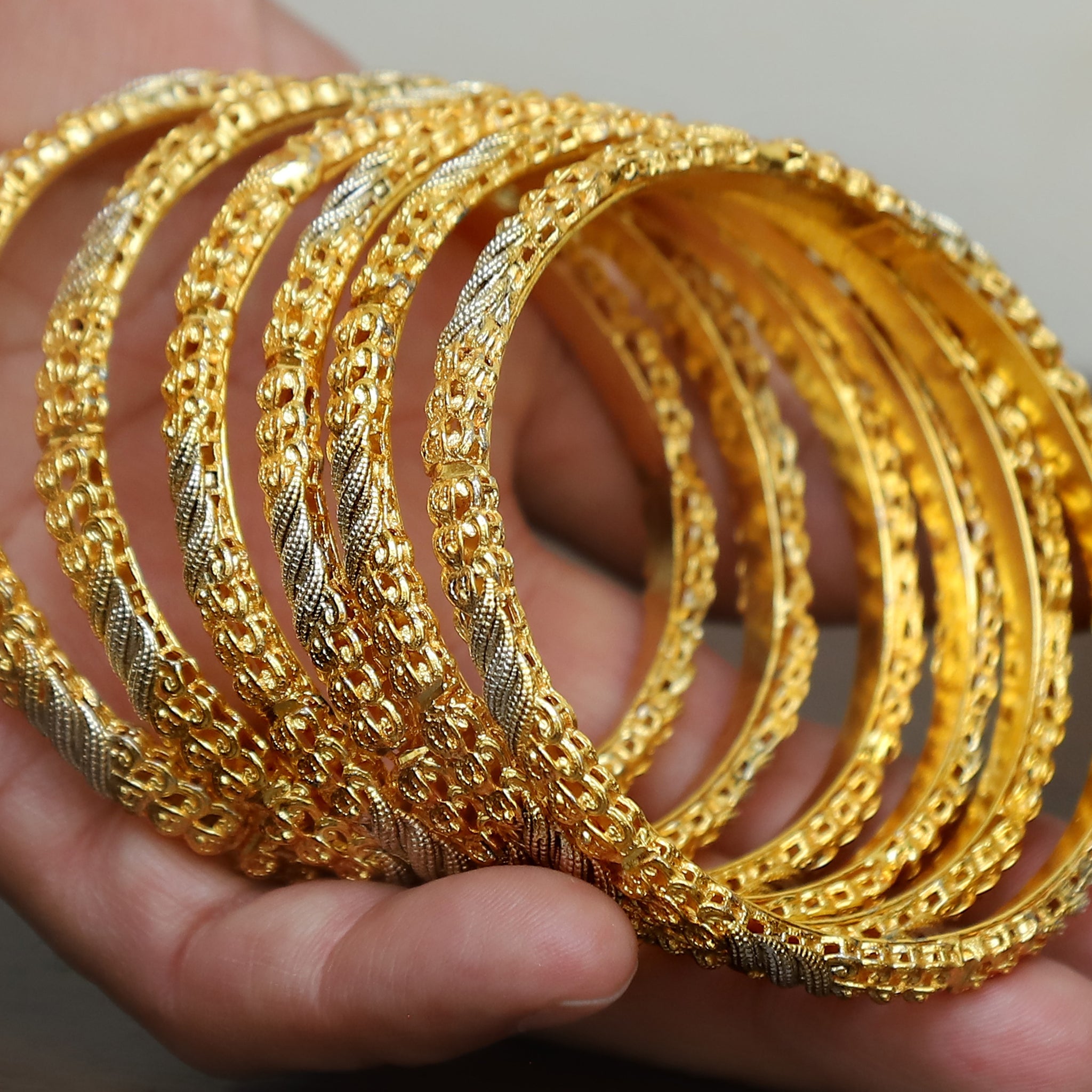 3D Textured 6 Gold Plated Bangles 2.5 size