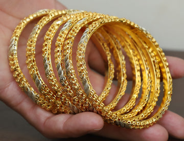 3D Textured 6 Gold Plated Bangles 2.5 size