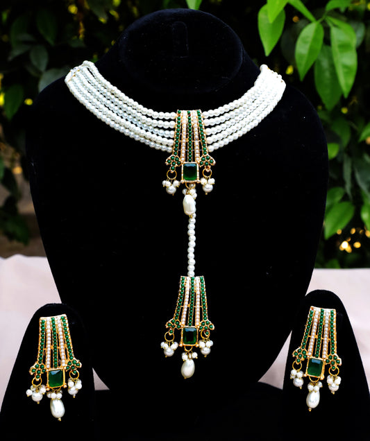 3 piece set neck collar, Ear Rings and Bindya in 6 colours