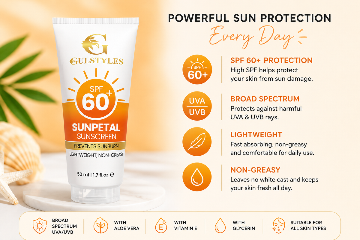 SunPetal SPF 60+ broad spectrum UVA UVB sunscreen benefits