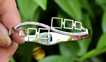Gold Plated Openable Bracelet hollow squares Wavy zircon line