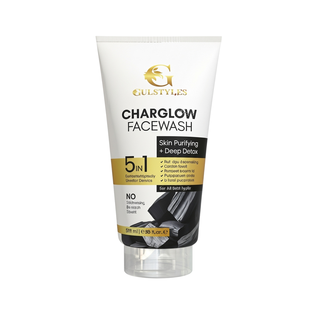 Charglow Charcoal Face Wash, tube, straight-on close view