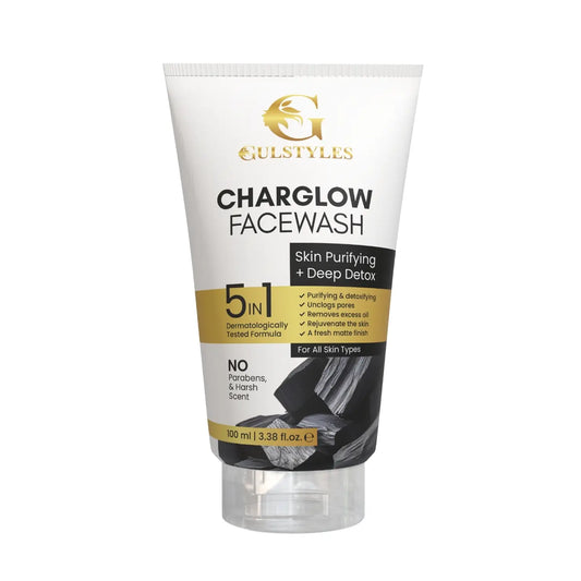 Charglow Charcoal Face Wash, tube, front view