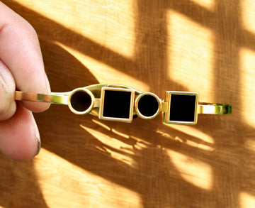 Black Circles Squares Gold Plated Bracelet