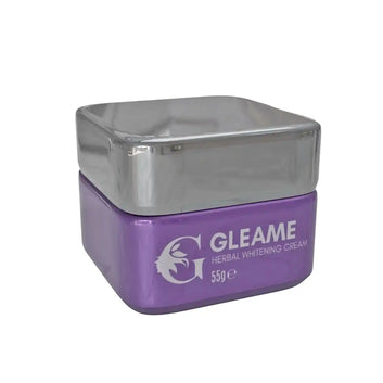 Gleame Herbal Whitening Cream, jar with silver lid, angled view