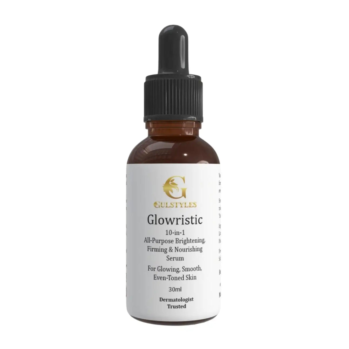 Glowristic 10-in-1 Brightening Serum, dropper bottle on white