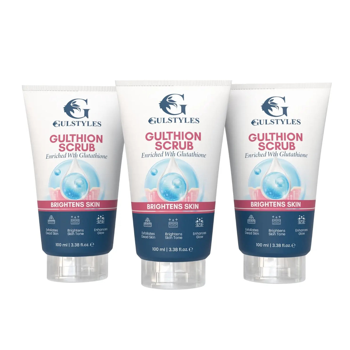 Gulthion Glutathione Scrub Pack of 3, three tubes in a row
