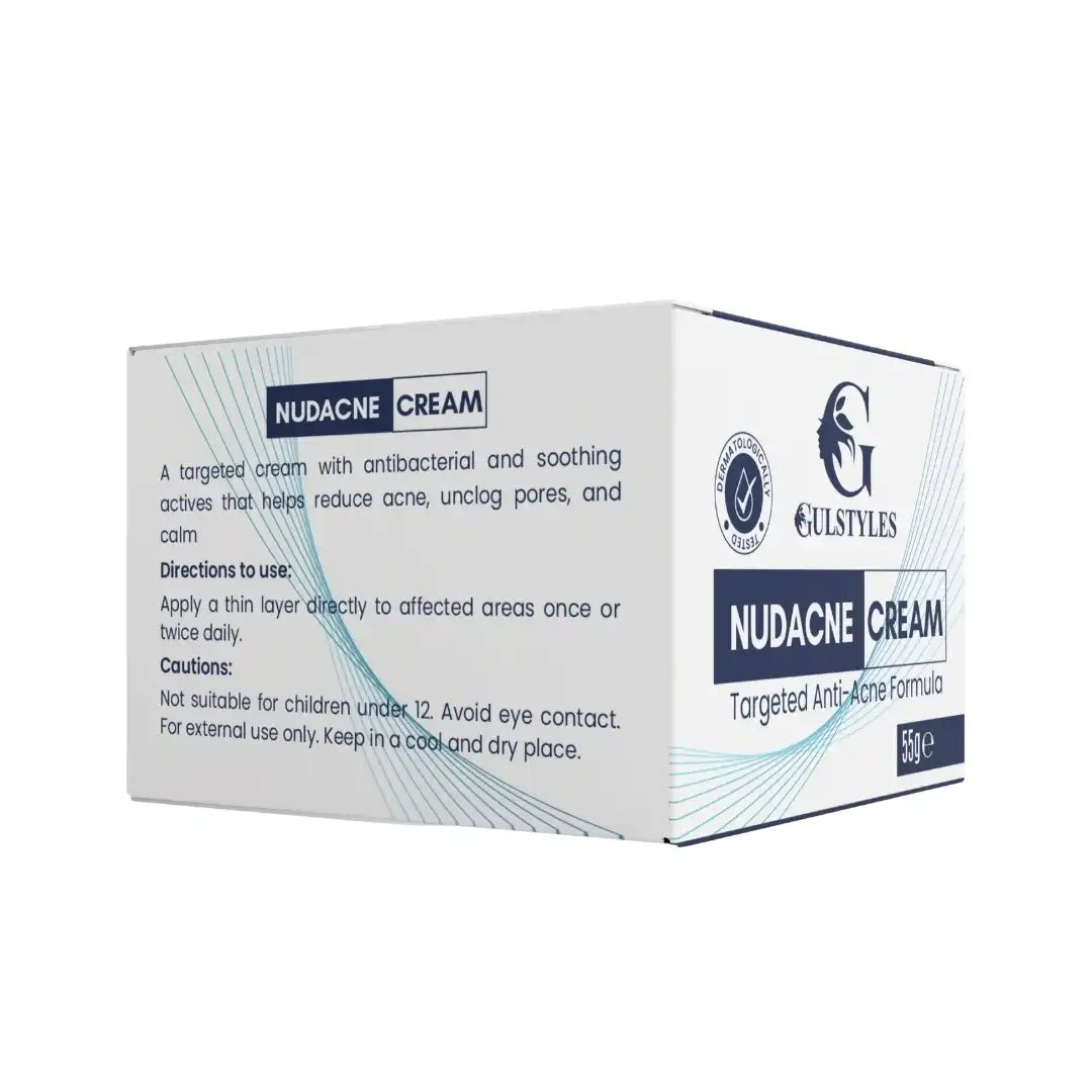 Nudacne Acne Clarifying Cream, box, side panel with directions