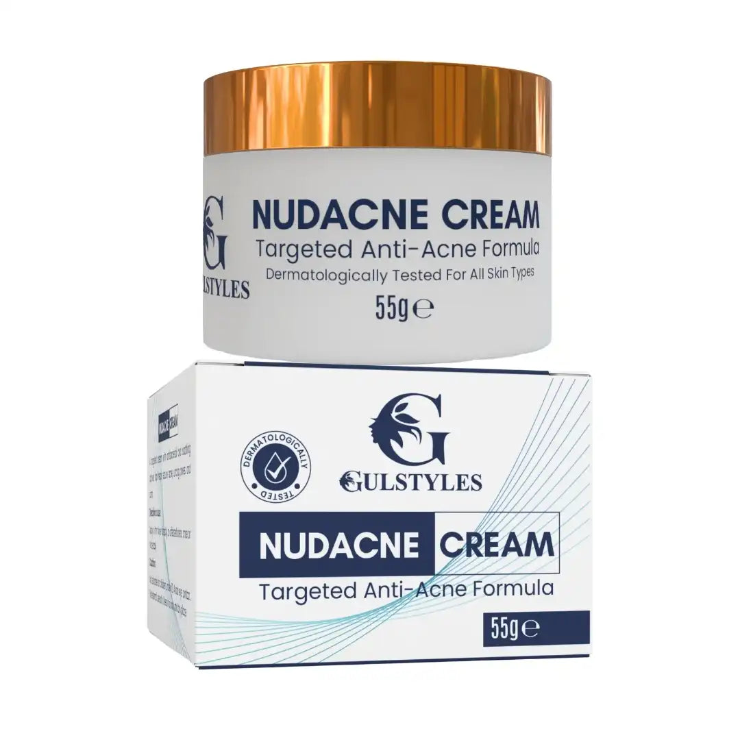 Nudacne Acne Clarifying Cream, jar resting on its box