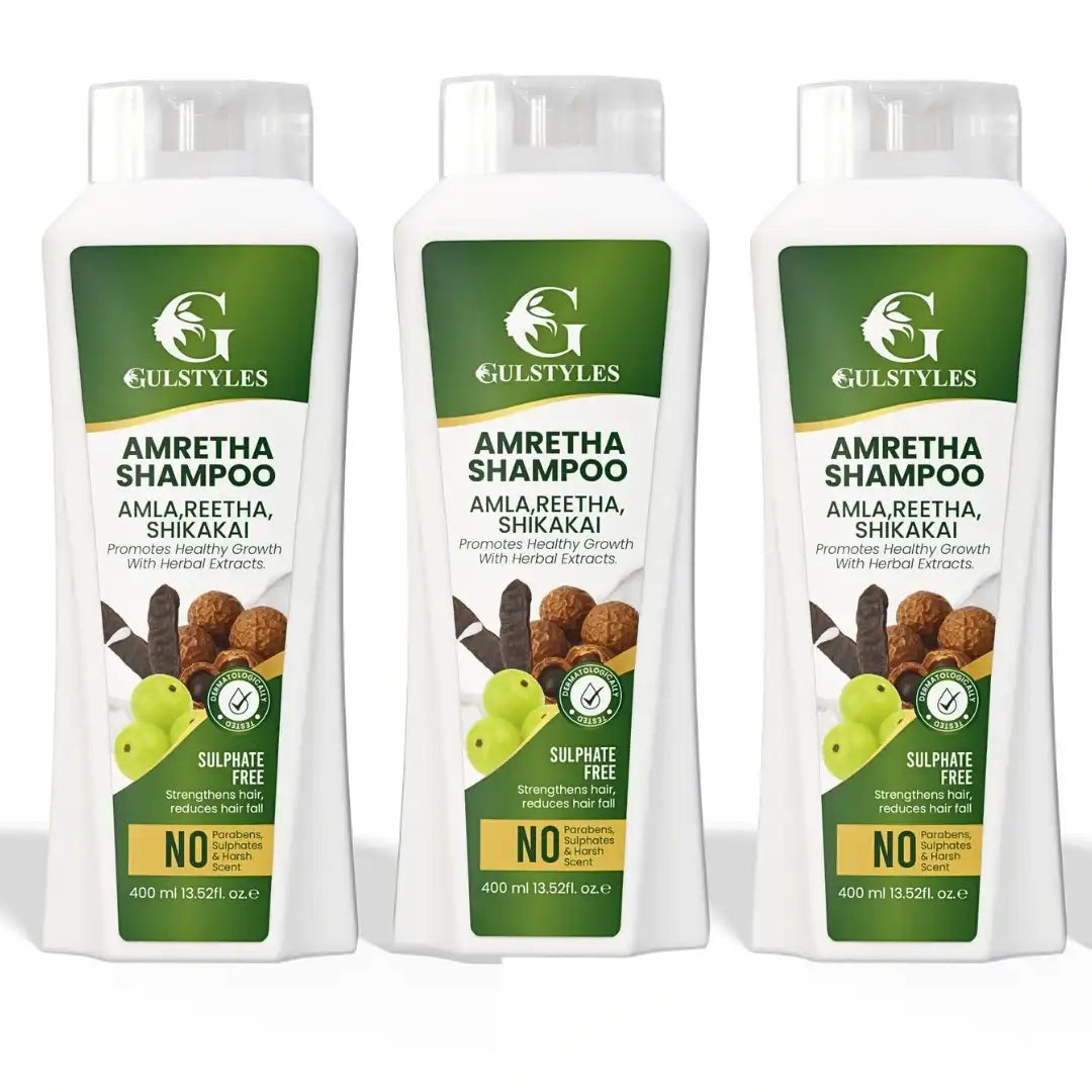 Amretha Shampoo Pack of 3, three bottles, front view