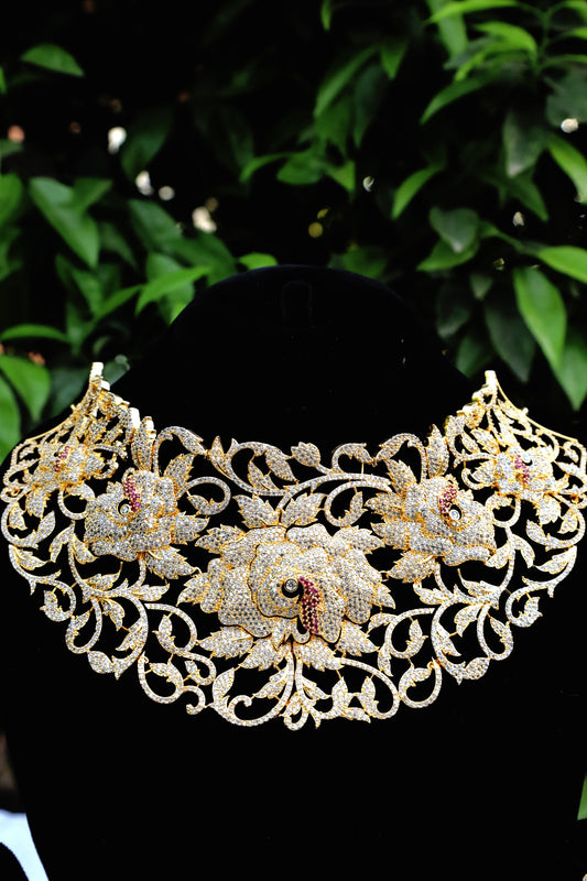 Premium 1 Carat Gold Plated Necklace and Earrings Set with Genuine Zircon Sparkle